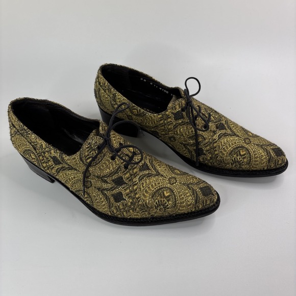 Robert Clergerie Paris Luxury Shoes Leather Gold Metallic Oxford Lace Up Pump - Picture 6 of 13